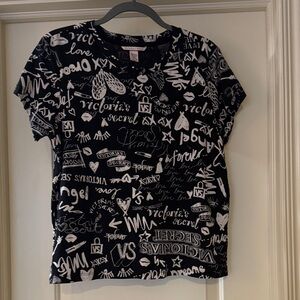 Victoria's Secret Black and Light Pink Graphic PJ Top